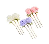 MUCKLILY 3 Pièces Hair Fork Stick Peony Flower Vintage U Shape Chinese Hairpins Traditional Three-pronged Bun Styling Tool For Women In Beige