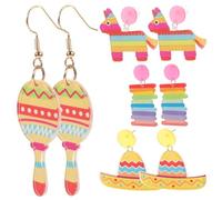 MUCKLILY 4Paires Boucles Oreilles Pendantes Mexicaines Acrylique de Décorations Colorées pour Fêtes et Accessoires de Mode pour Offrir