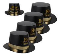 MUCKLILY 5 Pièces Chapeaux Hauts De Bonne Année 2024 Chapeaux En Papier Noir Et Or Smoking Costume De Cosplay Chapeau Coiffure De Fête Du Nouvel An Pour Le Réveillon Du Nouvel An