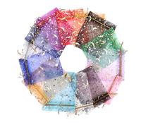 MUCKLILY 50 pièces Lot de Sachets Organza à Motif Étoile et Lune Sacs Cadeaux à Cordon pour Bonbons Bijoux et Fêtes Pochette Transparente Chic pour Mariage et Anniversaire