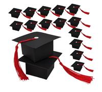 MUCKLILY 50pièces Lot De Boîtes à Bonbons Noires Avec Pompon Rouge Pour Décoration De Remise De Diplôme Boîte Souvenir Et Cadeau