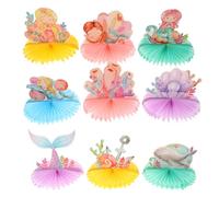 MUCKLILY 9 Pièces Centre de Table Anniversaire Thème Sirène Décorations en Papier Longue Tenue pour Fête Princesse Mer et Ambiance Océan Enchantée