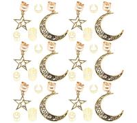 MUCKLILY 90 Anneaux pour Tresses Lune et Étoile en Métal Doré Set 90 Pièces Accessoires Légers et Solide pour Dreadlocks Pinces et Pendentifs Cosmiques Bijoux Cheveux pour Coiffures