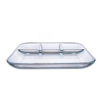 MUCKLILY Assiette Compartimentée en Verre Trempé Carrée, Plat à Fruits Résistant et Pratique pour Restaurant ou Usage Domestique