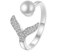 MUCKLILY Bague Sirène Réglable en Alliage Perle Simulée Blanche Anneau Ouvert pour Femmes et Adolescentes Bijou Océanique Fête et Usage Quotidien 1 Pièce