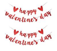 MUCKLILY Bannière de Fête Saint-valentin à Paillettes Rouge, Lot de 2 Sets de Ensembles de Drapeaux Décoratifs en Papier Léger, Guirlande Brillante pour Décoration de Chambre, Maison