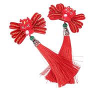 MUCKLILY Barrettes à Cheveux Chinoises Nœud Papillote et Pompons Rouges Paire D’Accessoires pour Cheveux Hanfu pour Filles et Adolescentes Style Traditionnel pour Nouvel An Chinois