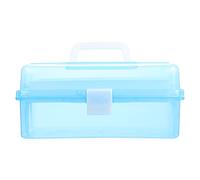 MUCKLILY Boîte de Rangement à 3 Niveaux Transparente en Plastique Bleu Poignée, Grosse Mallette de Rangement Portable pour Peinture, Nail Art, Accessoires D’Art et Fournitures Scolaires