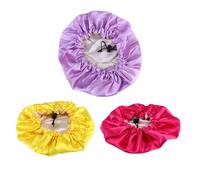 MUCKLILY Bonnets de Nuit Élastiques Réglables en Satin Double Couche 3 Pièces Garçon et Filles 2-7 Ans Protection Cheveux Sommeil Bain (jaune Pourpre Rose Framboise)