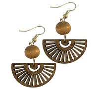 MUCKLILY Boucles D'oreilles Pendantes pour Femmes en Bois Léger Forme Éventail Style Ethnique Élégant Portable Or 1 Paire