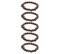 MUCKLILY Bracelet Croix en Perles de Bois Naturel Lot de 5 Pièces Taille Extensible Bracelet Religieux Chrétien Unisexe pour Prière Baptême et Présent Spirituel Couleur Marron