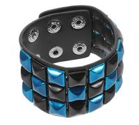 MUCKLILY Bracelet Manchette Punk en Similicuir Noir et Bleu Large Rivets Carrés Ajustable Unisexe pour Homme Accessoire Rock Gothique pour Fêtes Halloween et Style Quotidien