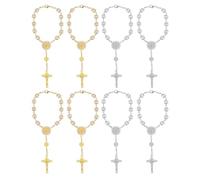 MUCKLILY Bracelets Chapelet Femme et Homme 8 Pièces Perles Imitation Bordure de Fleur Chaîne de Prière Légère et Croix Bijoux Religieux pour Baptême Communion et Mariage