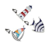MUCKLILY Broche Marine En Alliage Style Océan Broche Poisson Tropical Voilier Phare Décoration Femme Tenue Cérémonie 3 Pièces