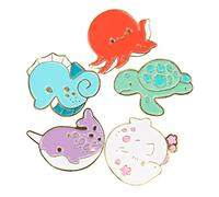 MUCKLILY Broches en Émail Animaux Marins Dessin Animé 5 Pièces Style Adorable Alliage Décoration Vêtements Paquet pour Garçon et Filles Occasions Décontractées 3X3 CM