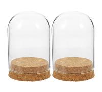 MUCKLILY Cloche en Verre Bouchon Liège Plat 6X8 CM pour Fleurs Stabilisées 2 Pièces Vitrine Décoration Intérieure Cache-Fleurs Anti-Poussière pour Bureau et Maison