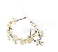 MUCKLILY Couronne de Fleurs Artificielles et Poignet pour Cheveux | Tissu, Style Bohème et Rustique, Ajustable, pour Mariées et Cortèges de Demoiselles D’honneur