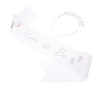 MUCKLILY Écharpe Blanche pour Future Maman Couronne en Métal Strass, Accessoire Naissance pour Célébration Baby Shower et Séance Photo