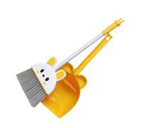 MUCKLILY Ensemble Balai et Pelle pour Garçon et Filles Jaune 2 Pièces en Plastique Léger avec Motif Lapin, Mini Outil Ménager Éducatif pour Maison et Crèche, Kit de Nettoyage Ludique