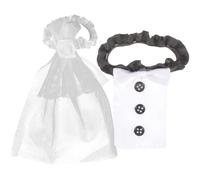 MUCKLILY Ensemble de 2 Couvre-Verres à Vin Mariage en Tissu Décoratif Blanc et Noir Accessoires pour Vin pour Mariés Housses pour Flûtes à Toast Décoration de Mariage et Fête Romantique