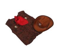 MUCKLILY Ensemble Déguisement Cowboy Garçon et Filles 3 Pièces Chapeau Marron Uni Gilet Bandana Triangle Costume Western Garçon Fille Fête Anniversaire Cosplay Far West Taille 140-160 Xl