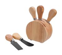 MUCKLILY Ensemble Ustensiles à Fromage en Acier Inoxydable avec Manche en Chêne Naturel, Bloc de Rangement en Bois, Couteaux à Beurre et Fourchette pour Planche à Charcuterie, Usage