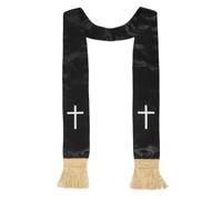 MUCKLILY Étole Réversible Brodée Croix et Pompons Noirs | Polyester Doublé Lisse, Entretien Facile, pour Hommes et Responsables de Chœur Lors de Cérémonies Religieuses