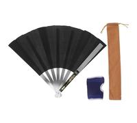MUCKLILY Éventail Pliant Chinois Noir 65 X 34 Cm en Acier Inoxydable Protège-Main et Étui en Velours, Ventilateur Silencieux pour Danse, Arts Martiaux et Décoration Intérieure
