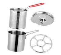 MUCKLILY Friteuse Inox 304 Mini Casserole à Frire Panier Silicone Poignée Résistante la Chaleur pour Cuisson Maison la Cuisine Professionnelle Couvercle et Support de Cuisson