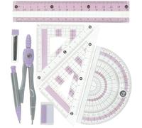 MUCKLILY Kit de Règle Multifonctionnelle en Plastique et Fer 7 Pièces Léger Haute Précision pour Dessin Mathématique Bureau et Maison pour Étudiants et Artistes