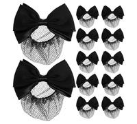 MUCKLILY Lot de 12 Filets à Chignon Noirs Pince et Nœud en Maille Respirante Taille Standard Coiffure Professionnelle pour Banque Hôpital Bureau et Danse