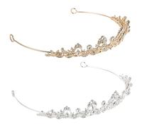 MUCKLILY Lot de 2 Couronnes de Mariée en Strass Argentées et Dorées Serrage-Têtes Vintage Multi-Niveaux Strass Blanc Accessoires Coiffure Élégants pour Cérémonie de Mariage