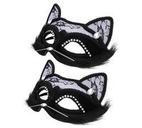 MUCKLILY Lot de 2 Masques en Dentelle Noire Yeux, Accessoires de Visage Chat pour Femmes, Masque de Déguisement Halloween, Décoration Faciale Élégante pour Soirée Costumée