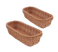 MUCKLILY Lot de 2 Paniers de Rangement Tressés pour Couverts Corbeilles Rectangulaires Imitation Rotin en Plastique Marron Dimensions 26X12X6 CM et 30X11X7 CM Organiseur Réutilisable