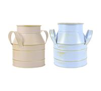 MUCKLILY Lot de 2 Seaux à Fleurs en Fer Vintage Rétro, Pot à Fleurs Décoratif pour Maison et Bureau, Seau Multifonction pour Arrangement Floral, Couleur Bleu Clair et Blanc Crème,