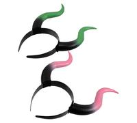 MUCKLILY Lot de 2 Serrage-Têtes à Cornes de Diable Médiévales Bandeaux Gothiques Bicolores Vert et Rose Accessoires de Costume Halloween pour Carnaval et Fête Costumée