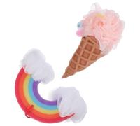 MUCKLILY Lot de 2 set de Éponges de Luffa Réutilisables Forme Crème Glacée Arc-en-Ciel Maille Dense Exfoliante Accessoires Salle Bain pour Bébé et Femmes Fleur de Bain Douce et Colorée