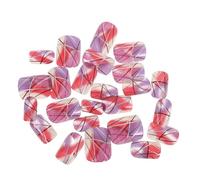 MUCKLILY Lot de 24 Faux Ongles Courts Carrés à Coller Finition Brillante Motif Dégradé Violet avec Effet Flou et Lignes Argentées Ongles Fantaisie pour Femmes et Filles Manucure Rapide