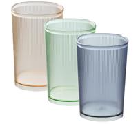 MUCKLILY Lot de 3 Gobelets en Plastique 500 ML Translucides Rayés Empilables pour Salle de Bain, Porte-Brosse à Dents Multi-usages, Tasses Réutilisables pour Rinçage et Voyage