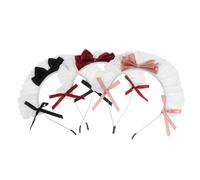 MUCKLILY Lot de 3 Serre-têtes Lolita en Dentelle Douce avec Nœud, Accessoires Coiffure Cosplay Soubrette en Tissu Confortable, Couleurs Rouge Profond, Rose Poudré et Noir, pour Fêtes et