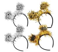 MUCKLILY Lot de 4 Bandeaux à Paillettes Dorées et Argentées Nouvel An 2026 Serrage-Tête Festif Réutilisable pour Soirée du Réveillon Accessoires de Coiffure Confortables et Scintillants
