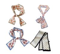 MUCKLILY Lot de 4 Foulards pour Cheveux Femme, Écharpes Ruban Légères en Tissu Lisse, Motifs Orange Fleurs, Rouge Fleurs, Blanc à Pois et Imprimé Nature, Accessoires Queue de Cheval