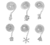 MUCKLILY Lot de 6 Colliers de Noël en Alliage Pendentifs Sapin Bonhomme de Neige Clochette et Flocon de Neige Bijoux Festifs Légers pour Fêtes de Fin D’Année et Présents de Noël