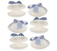 MUCKLILY Lot de 6 Petites Boîtes à Bonbons de Coquillage en Plastique Pp, Réutilisables, Couleur Blanc Perle avec Rubans Bleu Océan, pour Mariage, Fête et Emballage de Présents Festifs