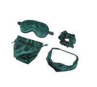 MUCKLILY Masque de Sommeil en Soie Verte Foncée 4 Pièces Bandeau Élastique Doux et Pochette de Rangement, Bloque la Lumière, Hydrate la Peau, pour Voyage et Sieste, Protection Yeux pour Adultes