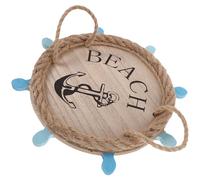 MUCKLILY Plateau Décoratif en Bois Massif Motif Roue de Bateau Petit Format Style Bord de Mer Plateau de Service Rustique Multifonction pour Décoration Intérieure et Rangement Côtier