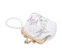 MUCKLILY Pochette Brodée de Motifs Floraux Chinois Mini Pochette à Fermoir avec Perles Imitation Petite Trousse à Maquillage ou Porte-Monnaie