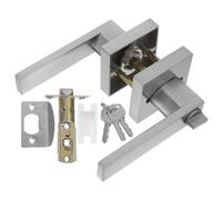MUCKLILY Poignée de Porte Intérieure avec Serrure à Clé Aluminium Argenté Verrouillage à Trois Tringles Compatible Porte en Bois Standard Serrure de Chambre Sécurisée pour Appartement