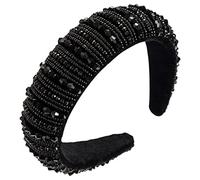 MUCKLILY Serrage-tête Accessoire Cheveux Créatif en Cristal Noir Strass, Large Bandeau Non Déformable et Non Décolorant pour Festival et Fête