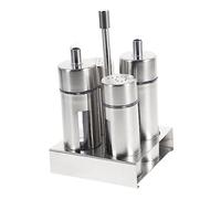 MUCKLILY Set de 4 Bouteilles pour Condiments en Acier Inoxydable Contenants Amovibles pour Huile, Vinaigre, Sel et Poivre Support pour Plan de Travail